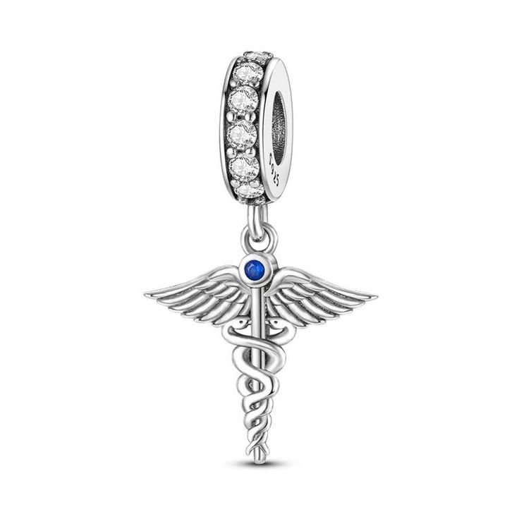 Medicine Caduceus 925 Sterling Silver Pandora Fit Charm