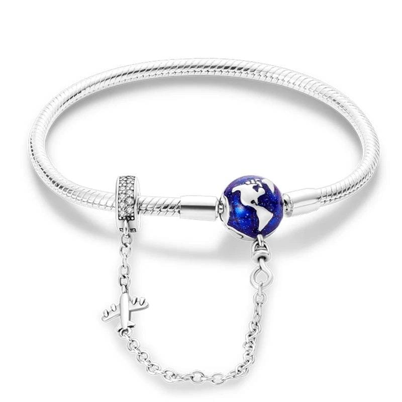 pangama jewelry bracelet world globe charm bracelet with airplane and safety chain 48829285400841